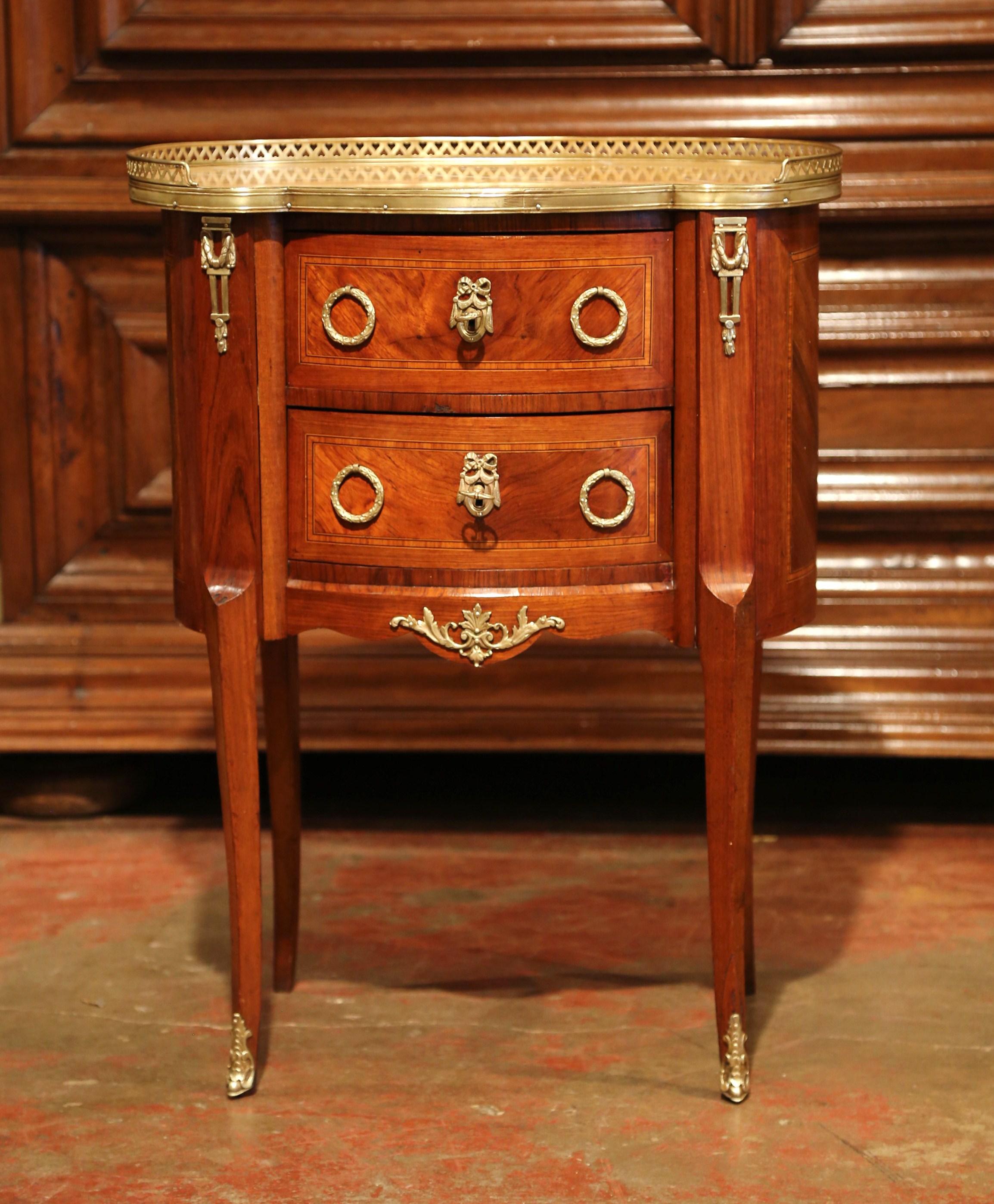 Bronze 19th Century French Louis XV Walnut Commode Nightstand Chest with Marble Top