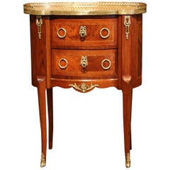 19th Century French Louis XV Walnut Commode Nightstand Chest with Marble Top