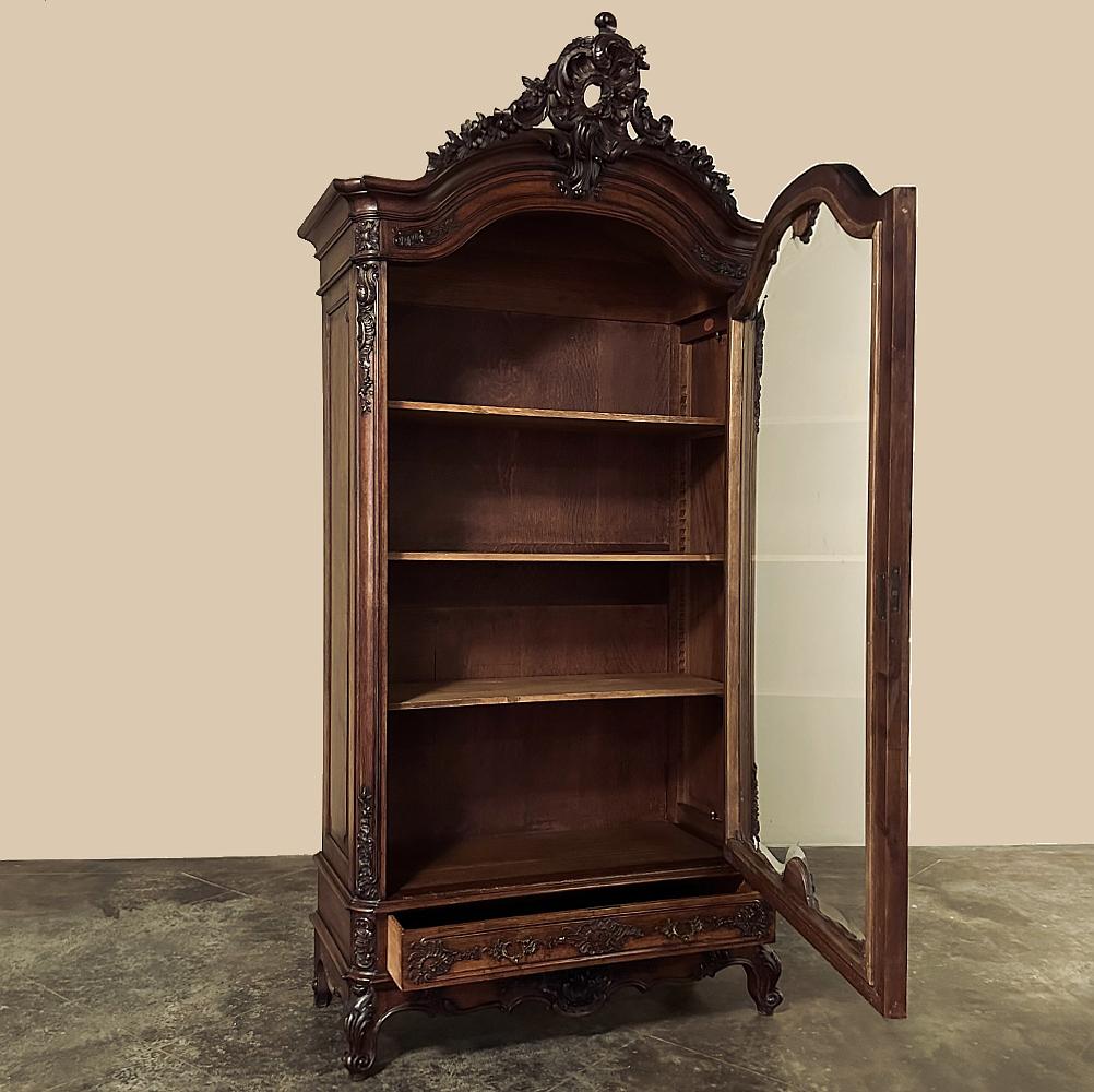 Brass 19th Century French Louis XV Walnut Display Armoire ~ Bookcase For Sale