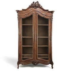 19th Century French Louis XV Walnut Display Armoire