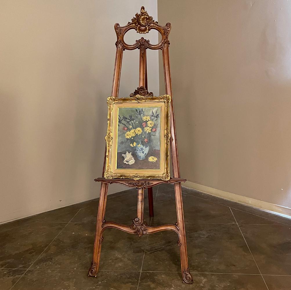 19th century French Louis XV Walnut Easel is truly a rare find indeed! Sculpted from select, sumptuous French walnut with a natural finish that reveals the sheer intrinsic beauty of the prized wood, it has been hand-carved in three distinct areas in