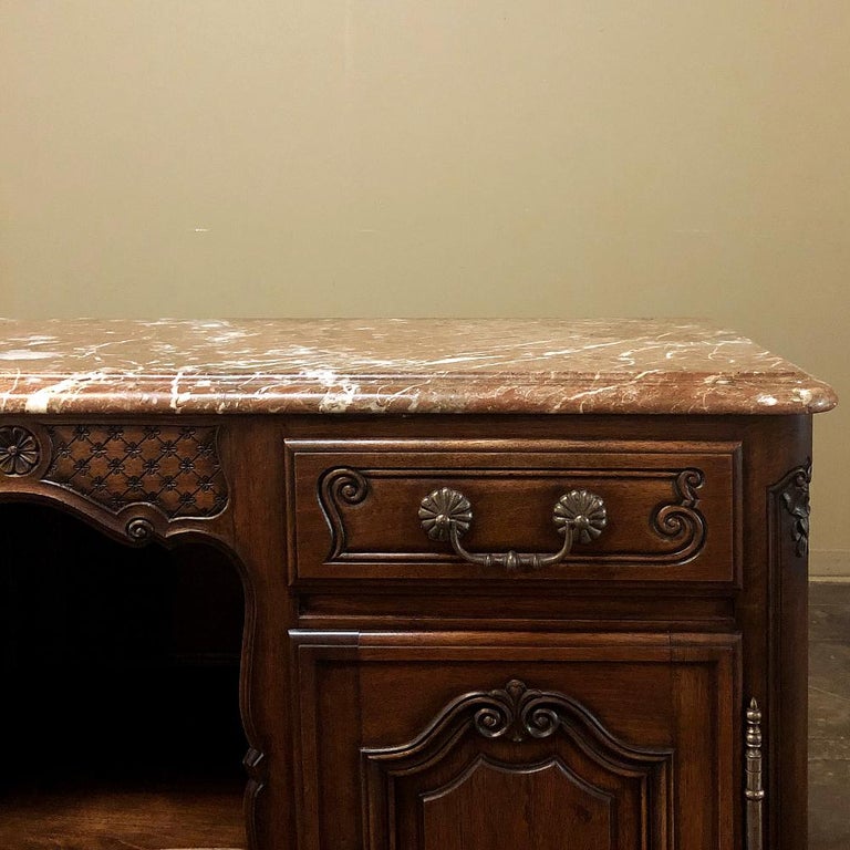 19th Century French Louis XV Walnut Marble-Top Buffet For Sale 5