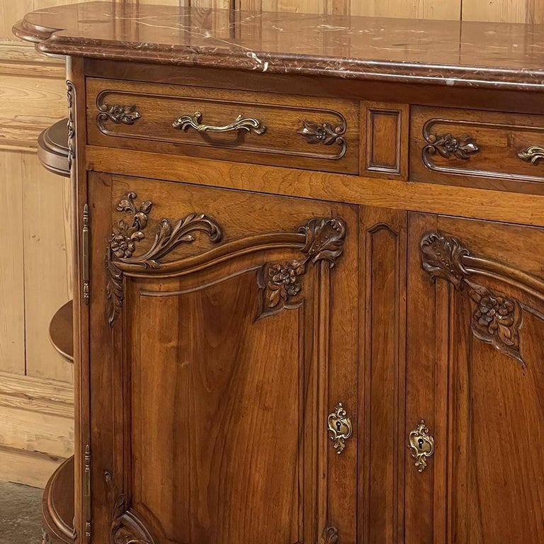 19th Century French Louis XV Walnut Marble Top Buffet For Sale 10