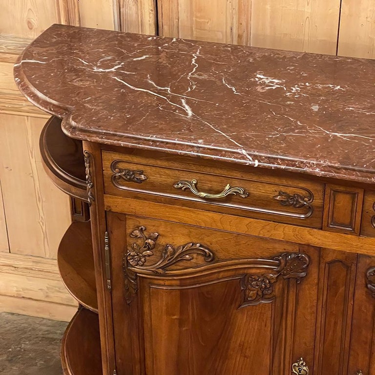 19th Century French Louis XV Walnut Marble Top Buffet For Sale 12