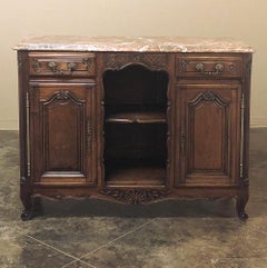 19th Century French Louis XV Walnut Marble-Top Buffet