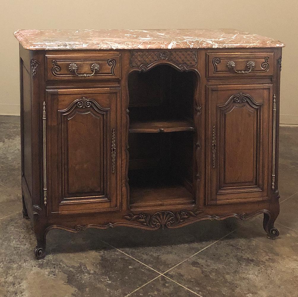 Hand-Crafted 19th Century French Louis XV Walnut Marble-Top Buffet For Sale