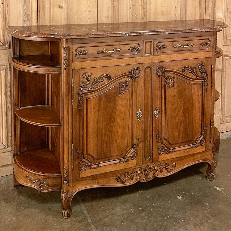 Hand-Crafted 19th Century French Louis XV Walnut Marble Top Buffet For Sale