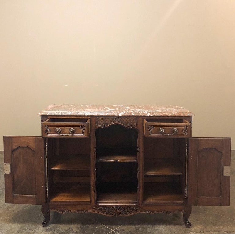 19th Century French Louis XV Walnut Marble-Top Buffet In Good Condition For Sale In Dallas, TX