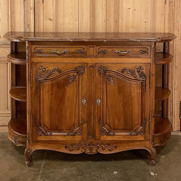 19th Century French Louis XV Walnut Marble Top Buffet In Good Condition For Sale In Dallas, TX