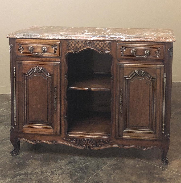 Late 19th Century 19th Century French Louis XV Walnut Marble-Top Buffet For Sale