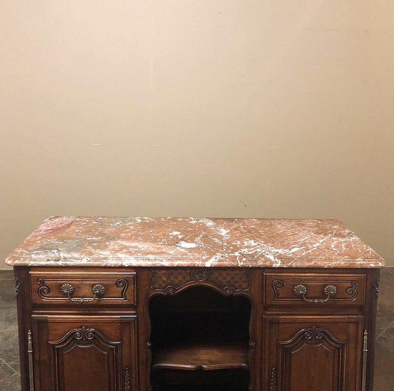 19th Century French Louis XV Walnut Marble-Top Buffet For Sale 1