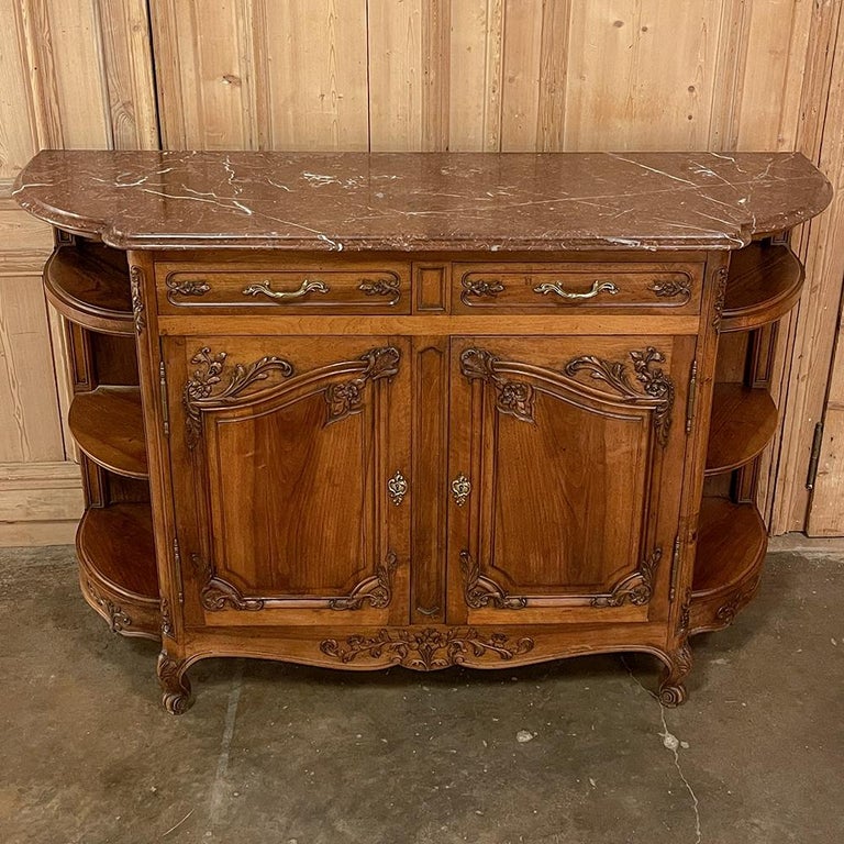 Bronze 19th Century French Louis XV Walnut Marble Top Buffet For Sale