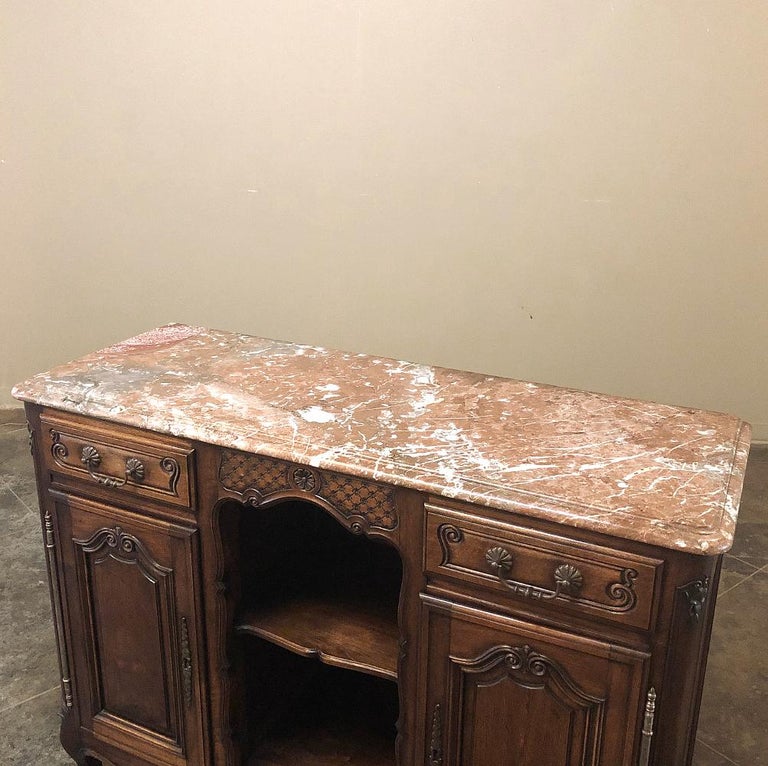 19th Century French Louis XV Walnut Marble-Top Buffet For Sale 2
