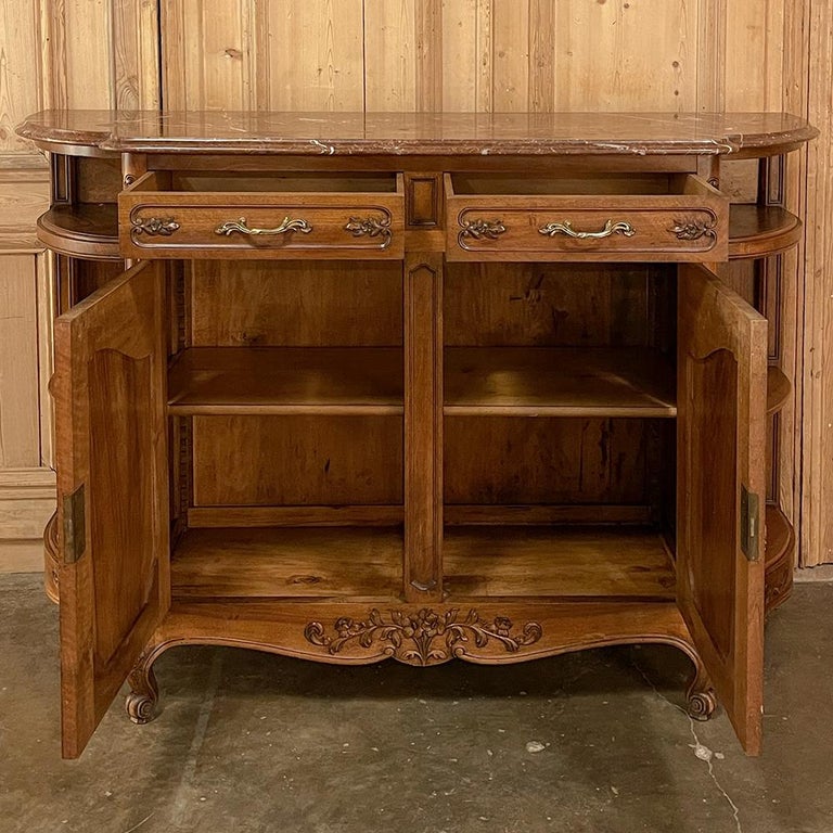 19th Century French Louis XV Walnut Marble Top Buffet For Sale 1