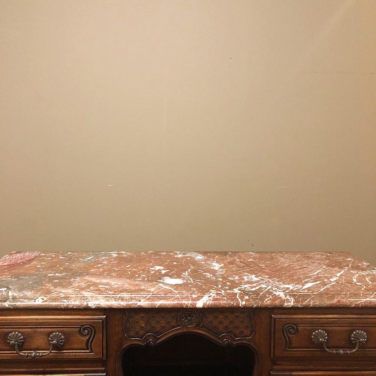 19th Century French Louis XV Walnut Marble-Top Buffet For Sale 3