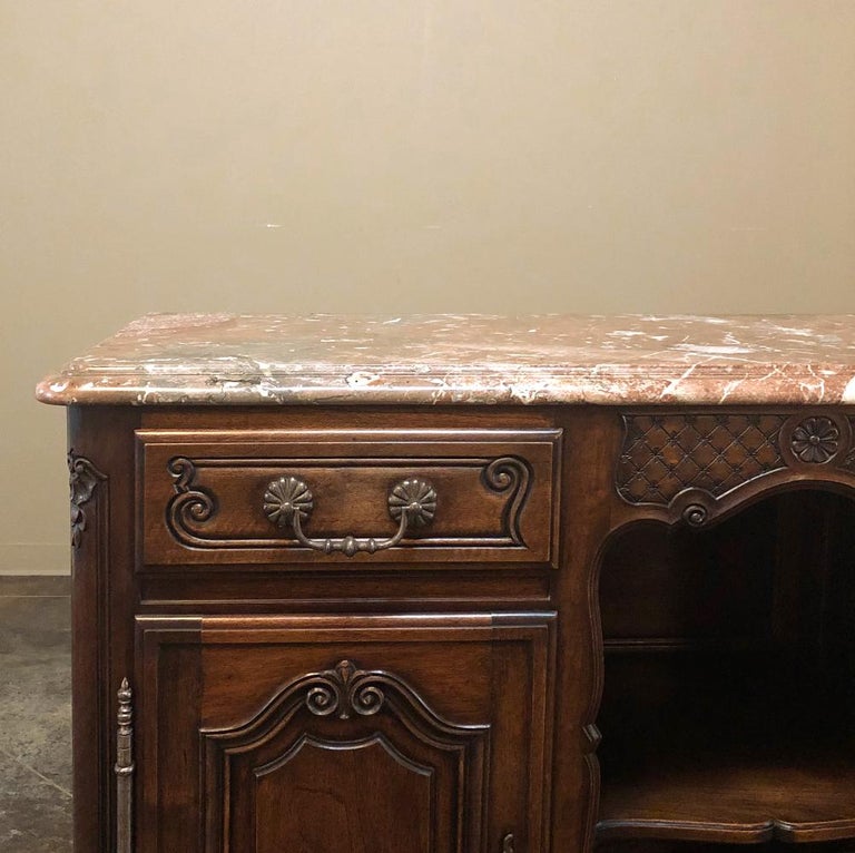 19th Century French Louis XV Walnut Marble-Top Buffet For Sale 4