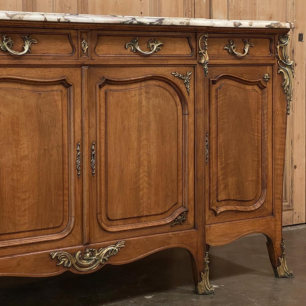 19th Century French Louis XV Walnut Marble Top Buffet with Ormolu For Sale 5