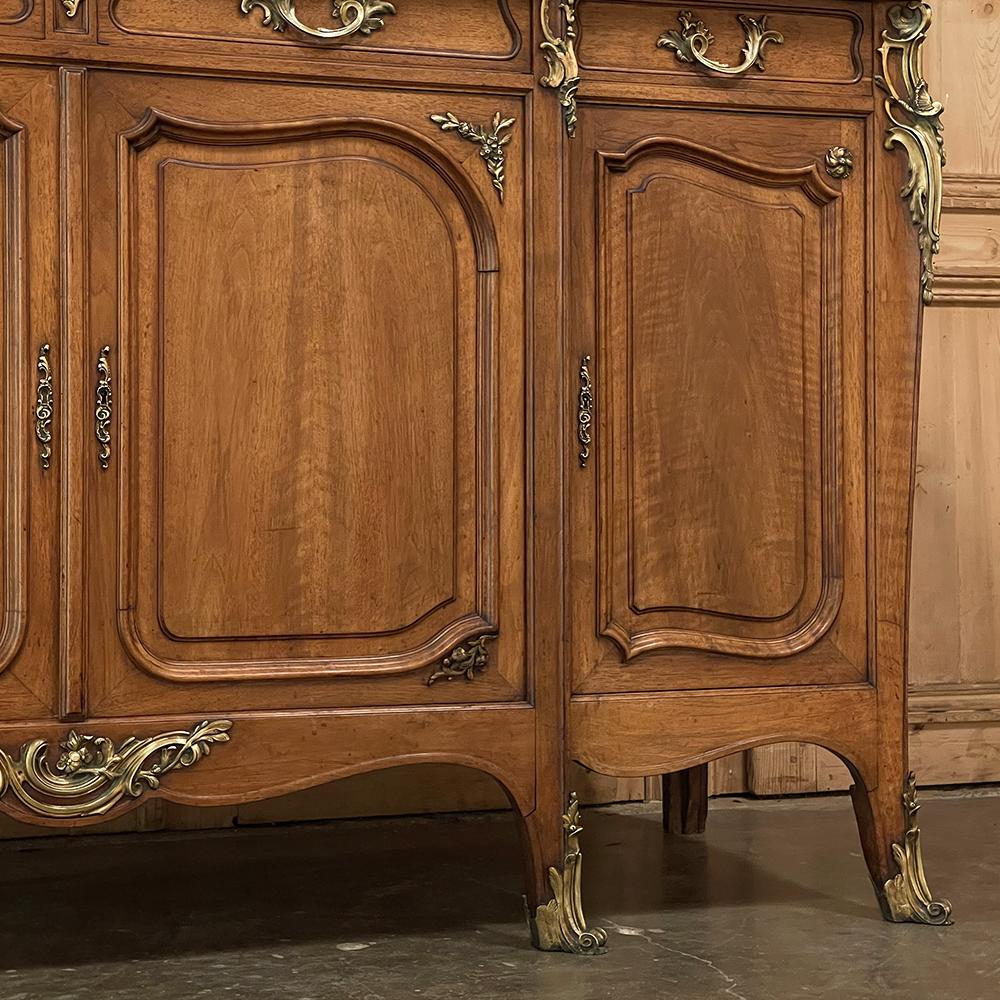 19th Century French Louis XV Walnut Marble Top Buffet with Ormolu For Sale 6