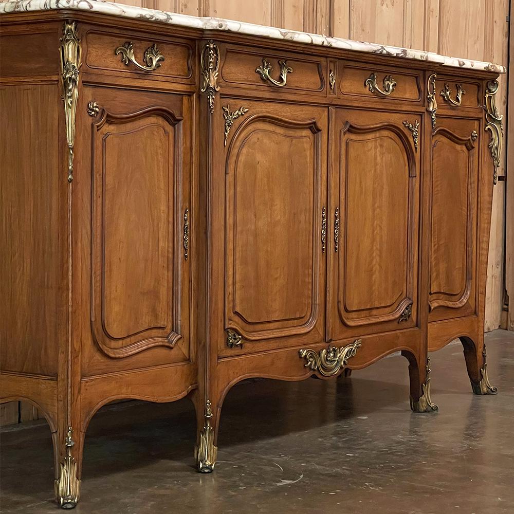19th Century French Louis XV Walnut Marble Top Buffet with Ormolu For Sale 7