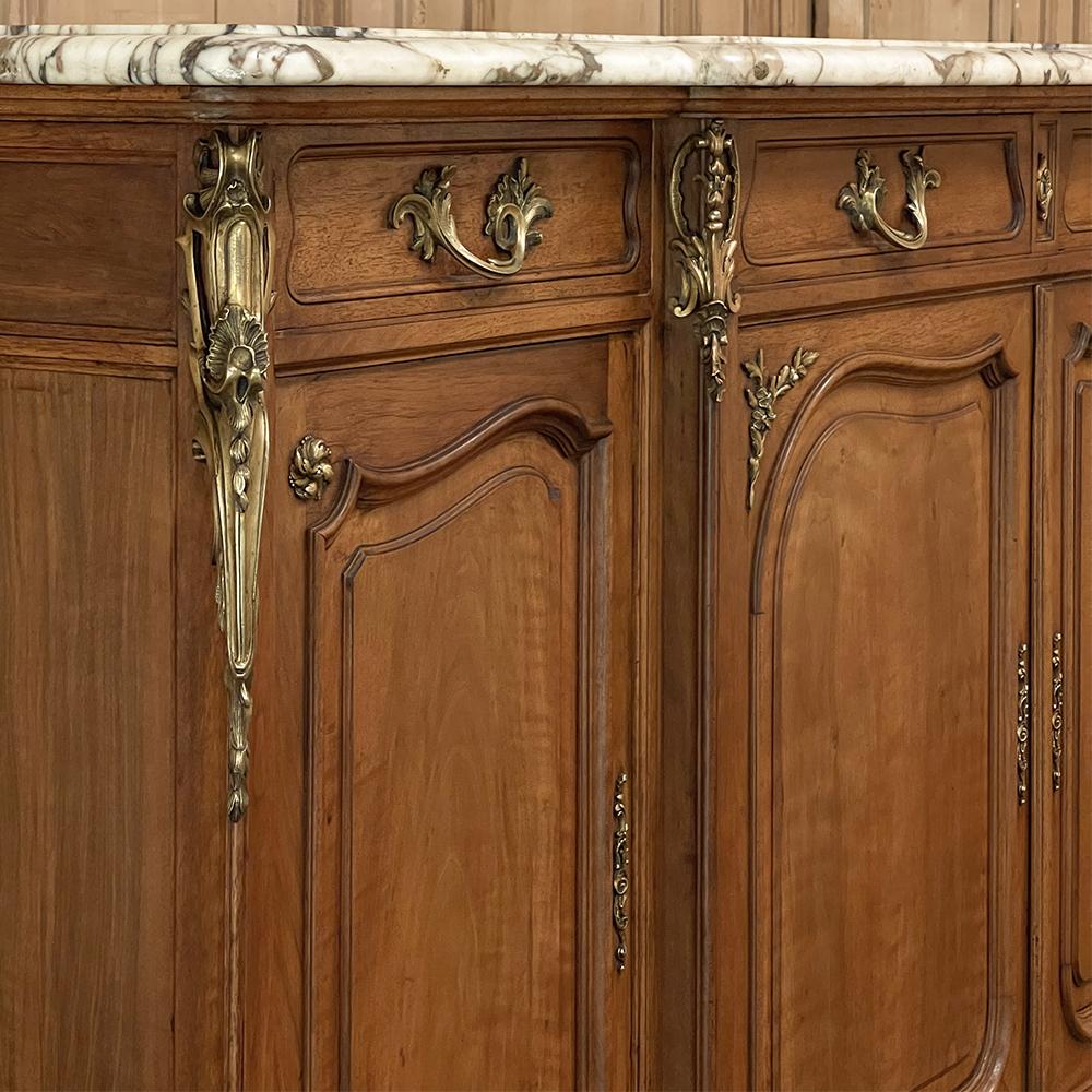 19th Century French Louis XV Walnut Marble Top Buffet with Ormolu For Sale 9