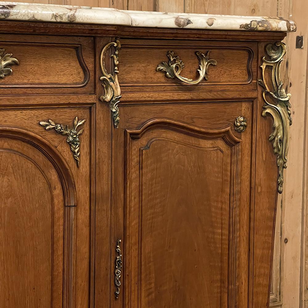 19th Century French Louis XV Walnut Marble Top Buffet with Ormolu For Sale 10