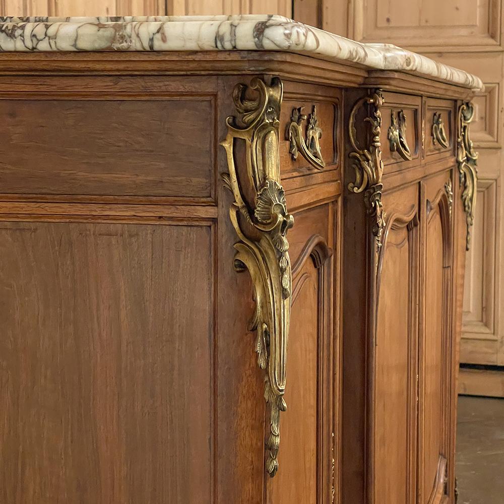19th Century French Louis XV Walnut Marble Top Buffet with Ormolu For Sale 14