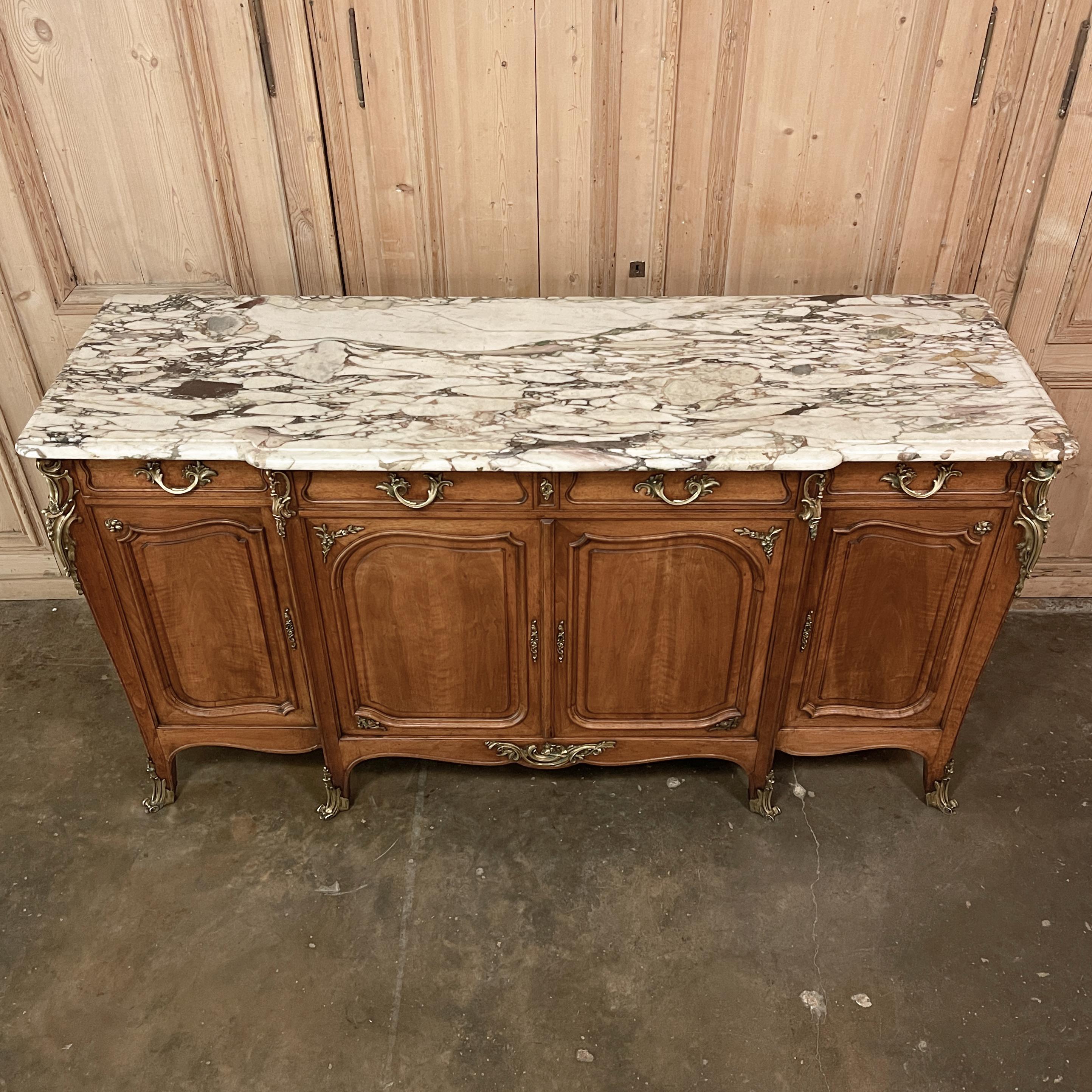Late 19th Century 19th Century French Louis XV Walnut Marble Top Buffet with Ormolu For Sale