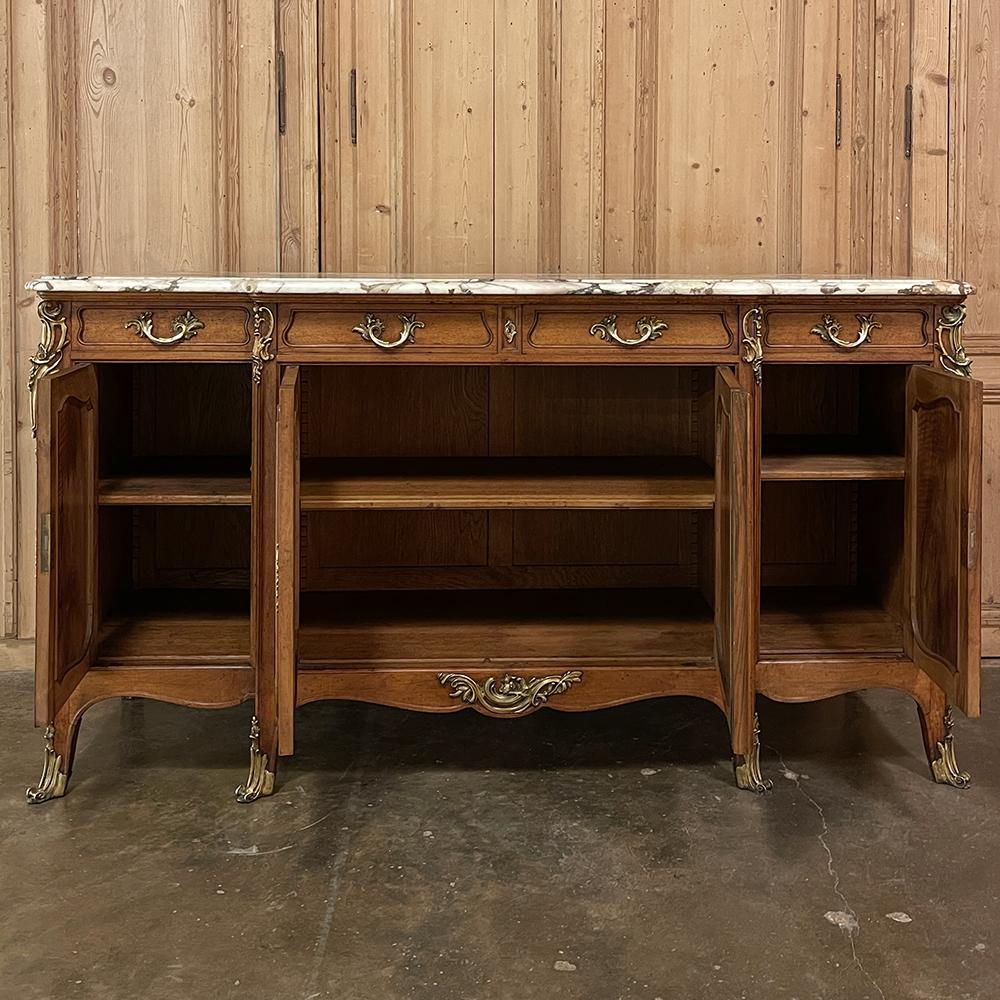 19th Century French Louis XV Walnut Marble Top Buffet with Ormolu For Sale 1
