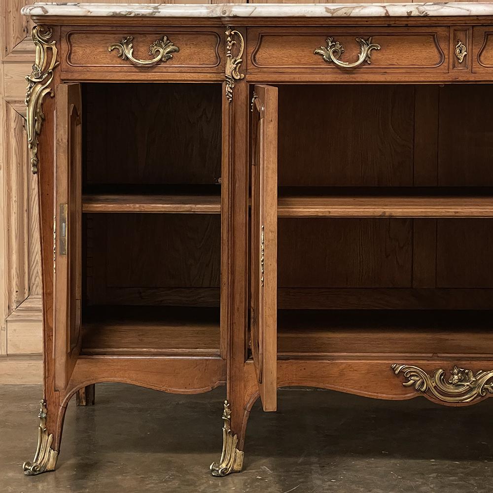 19th Century French Louis XV Walnut Marble Top Buffet with Ormolu For Sale 3
