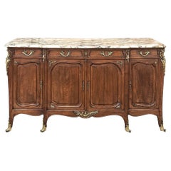 19th Century French Louis XV Walnut Marble Top Buffet with Ormolu