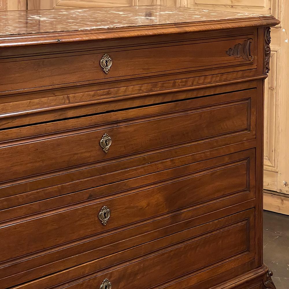 19th Century French Louis XV Walnut Marble Top Commode 6