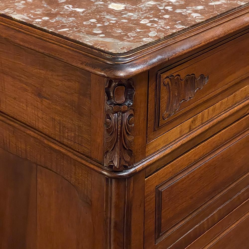 19th Century French Louis XV Walnut Marble Top Commode 8