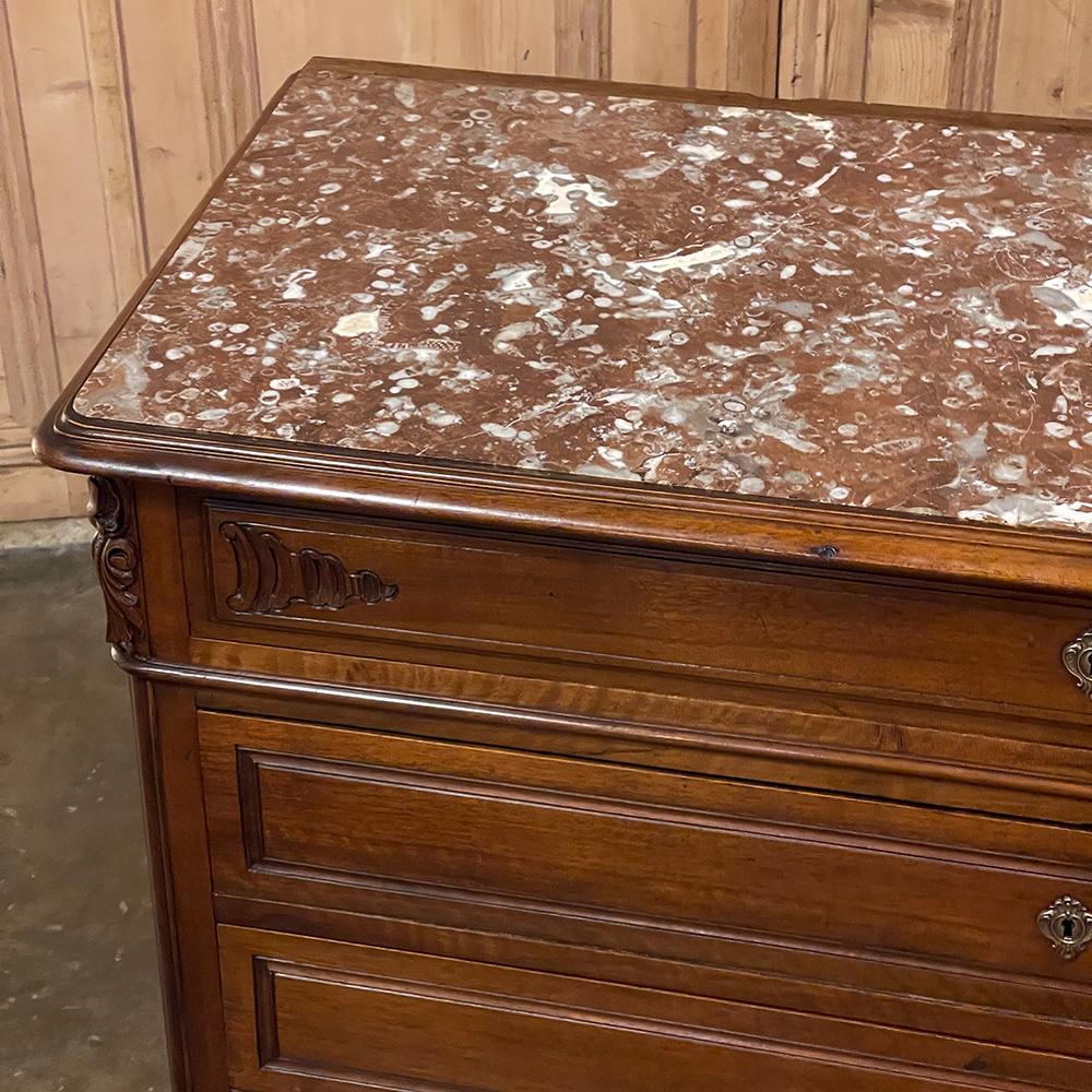 19th Century French Louis XV Walnut Marble Top Commode 9