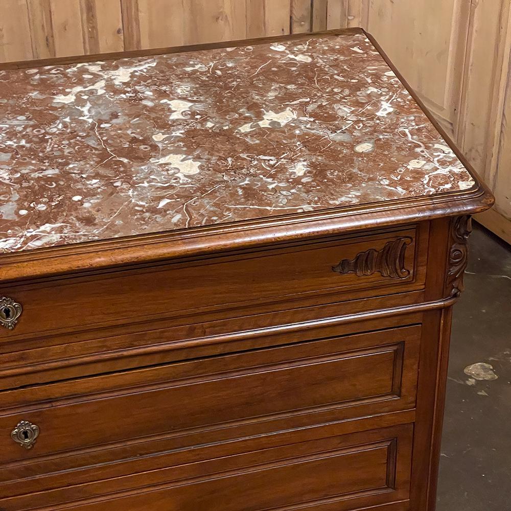 19th Century French Louis XV Walnut Marble Top Commode 10