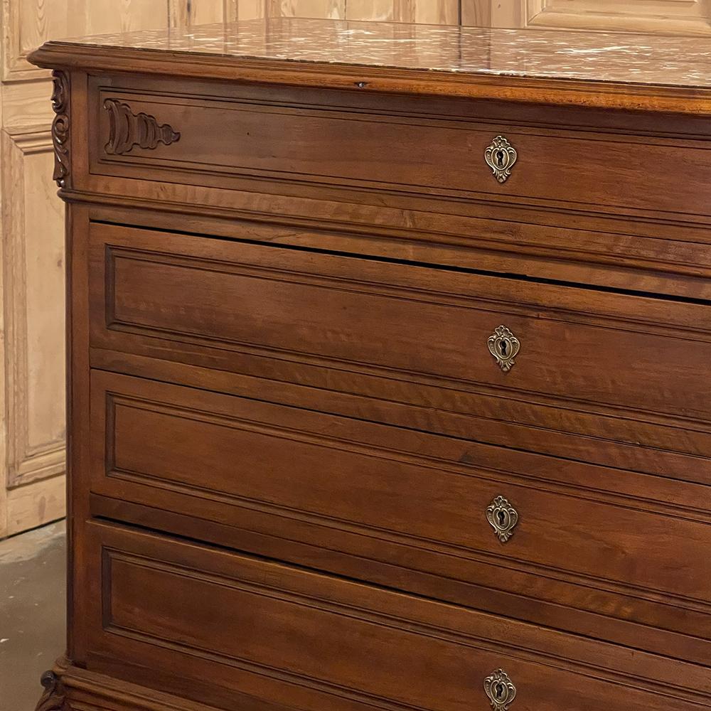 19th Century French Louis XV Walnut Marble Top Commode 13