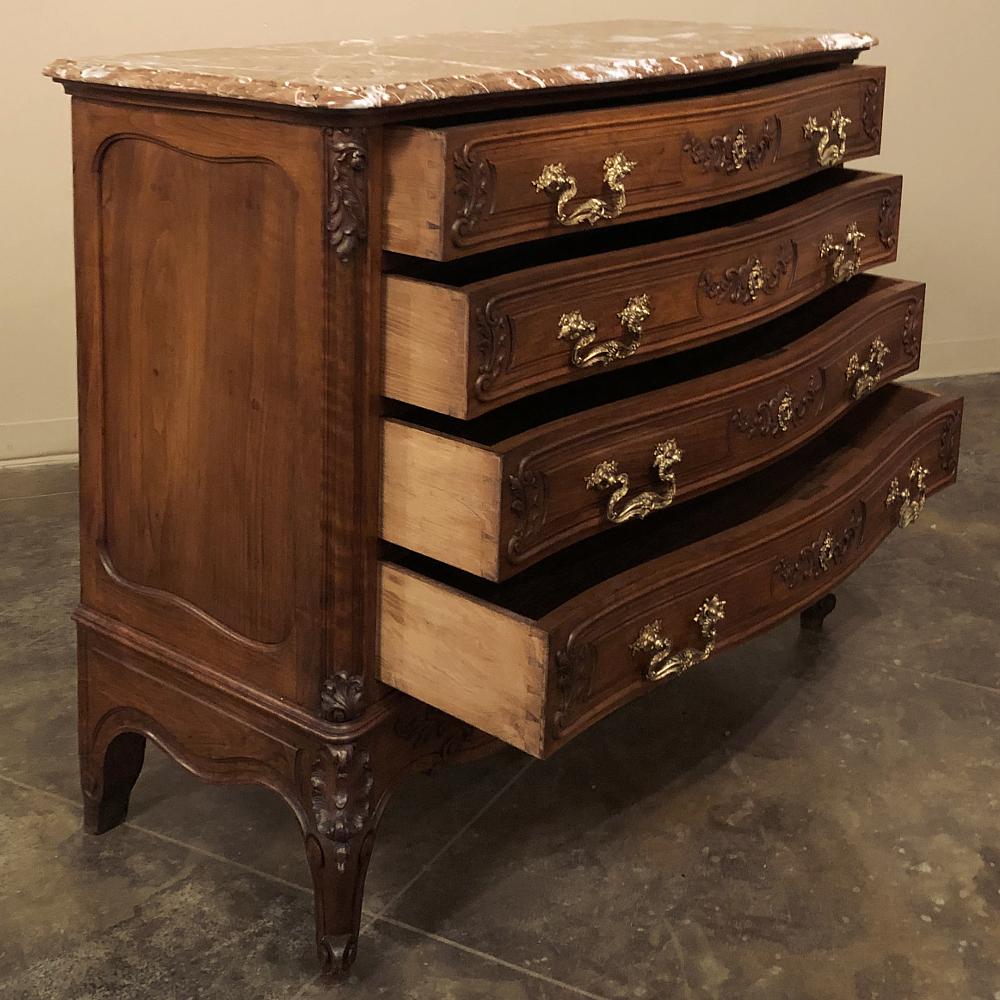 Late 19th Century 19th Century French Louis XV Walnut Marble Top Commode For Sale