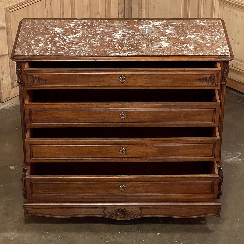 19th Century French Louis XV Walnut Marble Top Commode 1