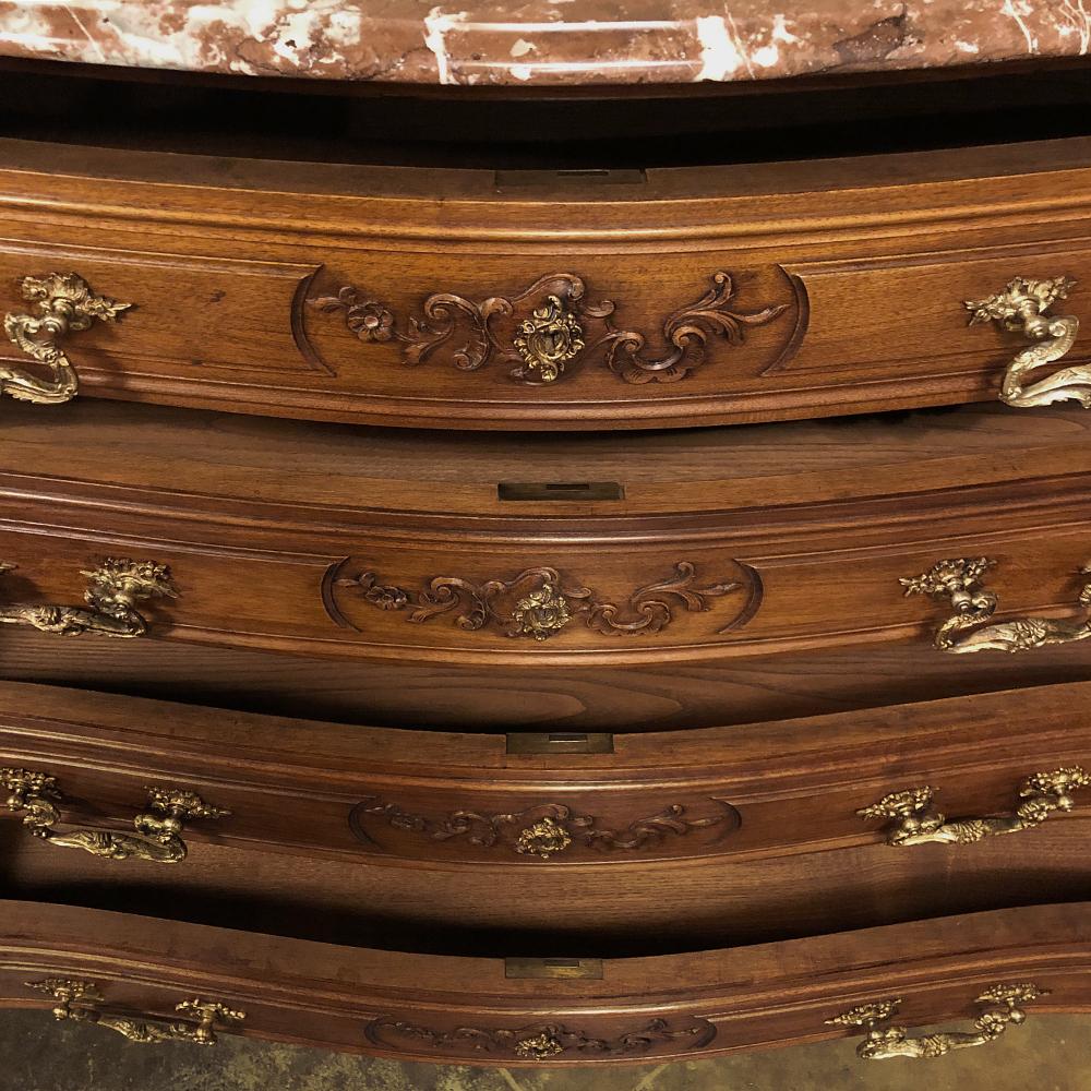 19th Century French Louis XV Walnut Marble Top Commode For Sale 1