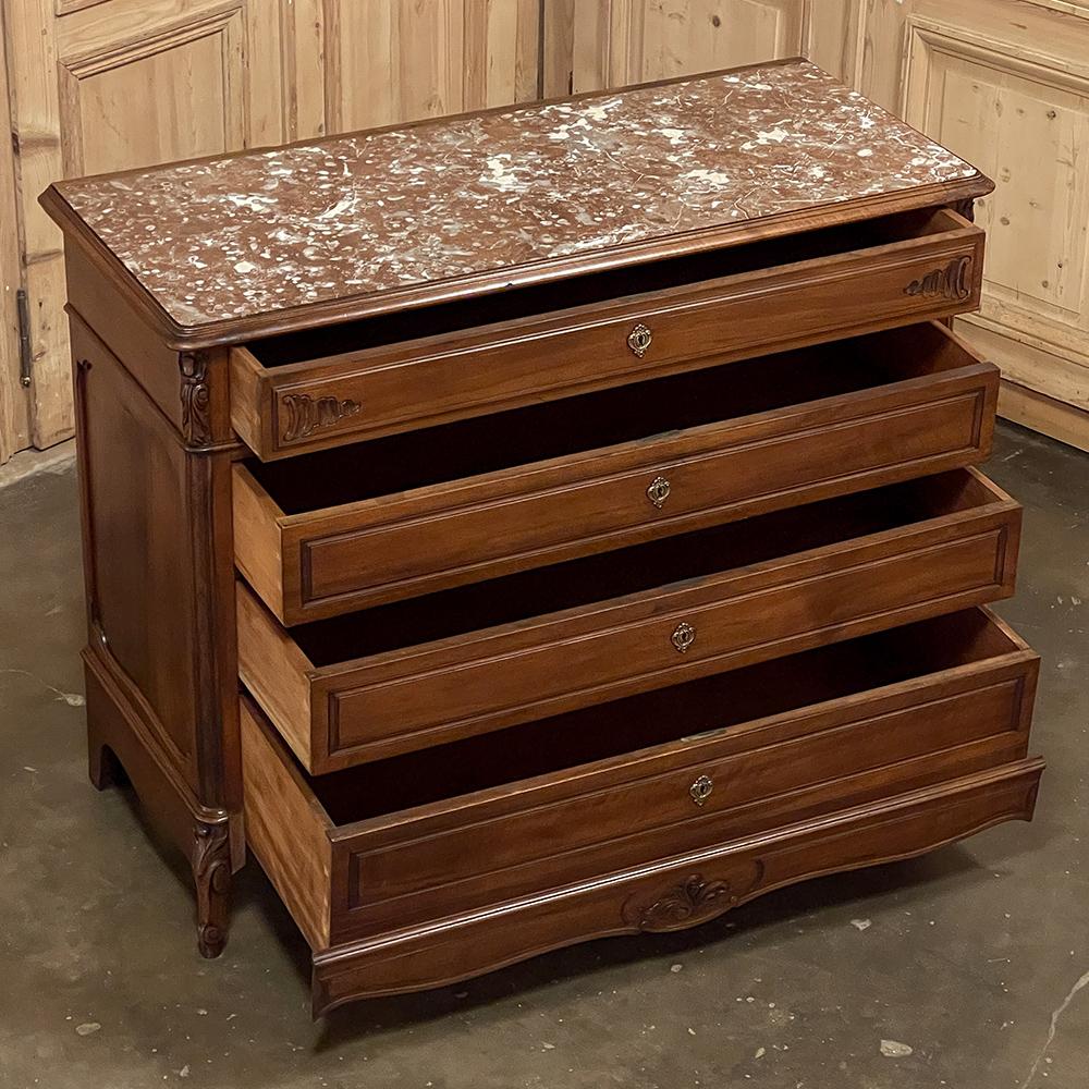 19th Century French Louis XV Walnut Marble Top Commode 2