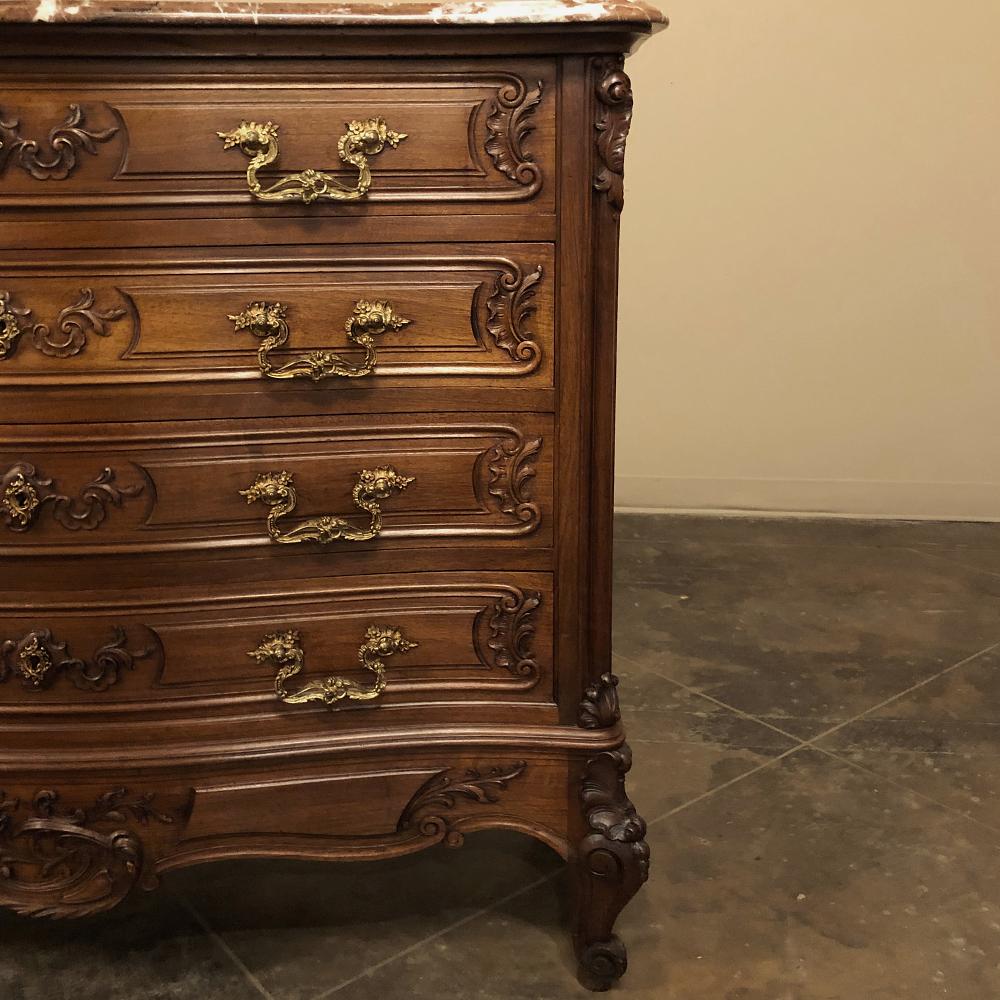 19th Century French Louis XV Walnut Marble Top Commode For Sale 2