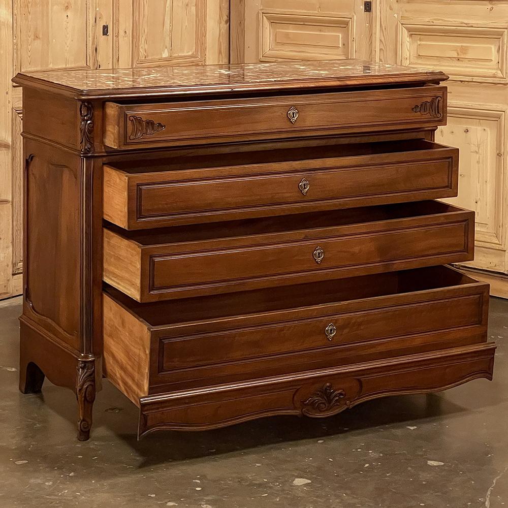 19th Century French Louis XV Walnut Marble Top Commode 3