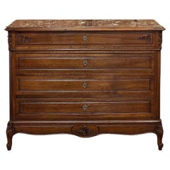 19th Century French Louis XV Walnut Marble Top Commode