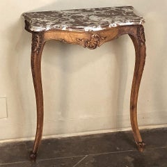 19th Century French Louis XV Walnut Marble Top Console
