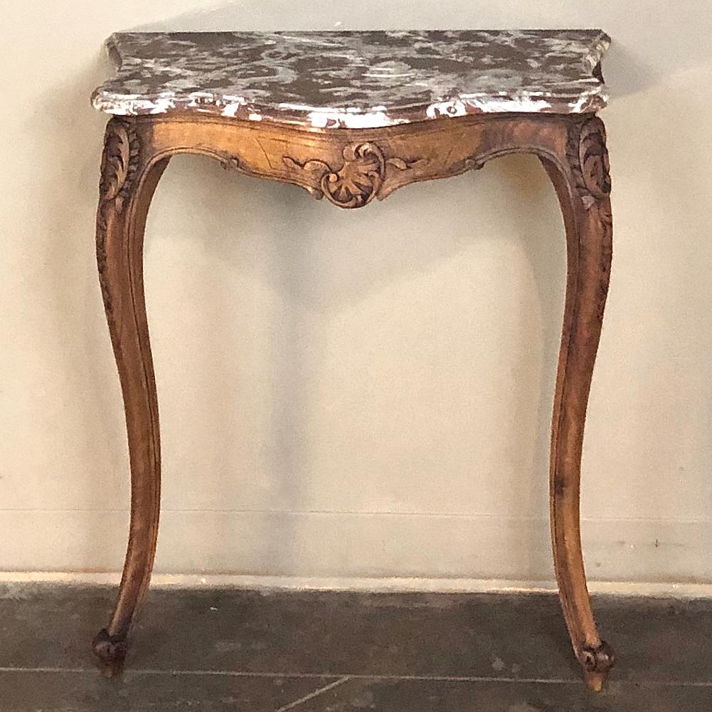 19th Century French Louis XV Walnut Marble Top Console In Good Condition For Sale In Dallas, TX