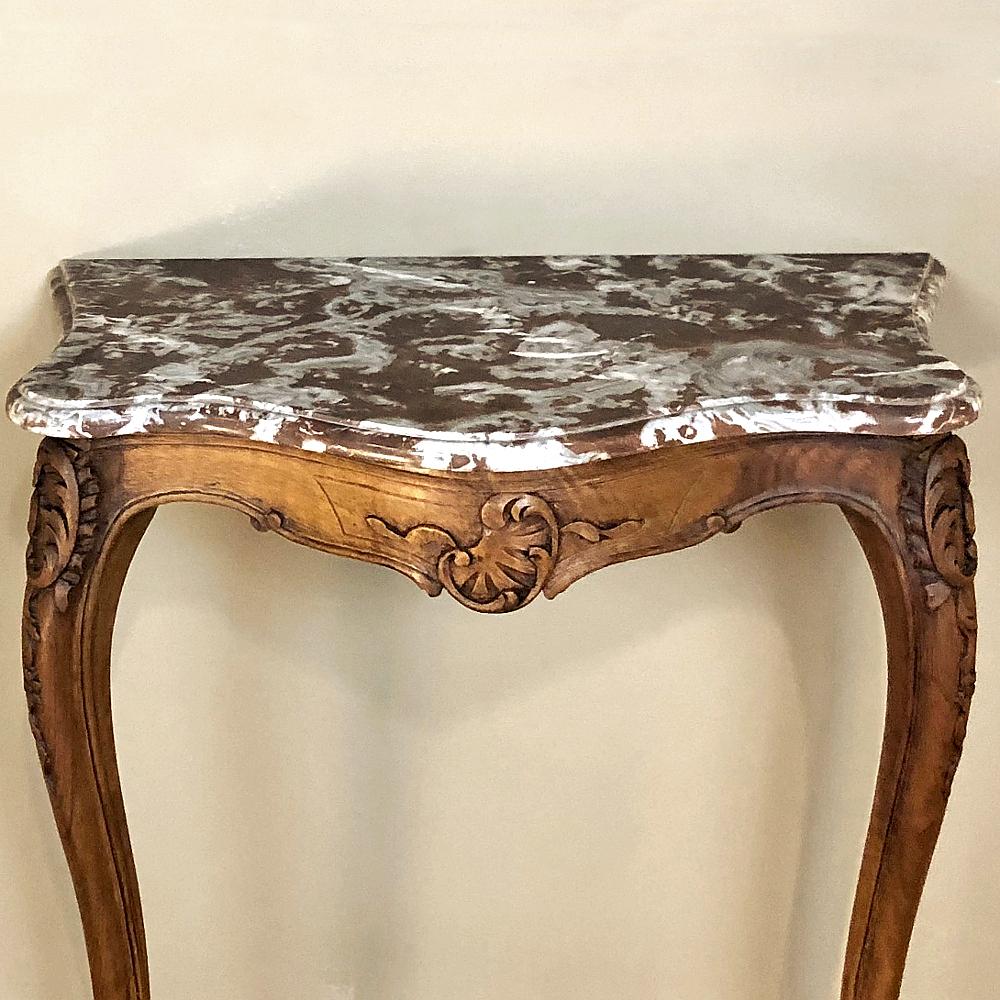 Late 19th Century 19th Century French Louis XV Walnut Marble Top Console For Sale