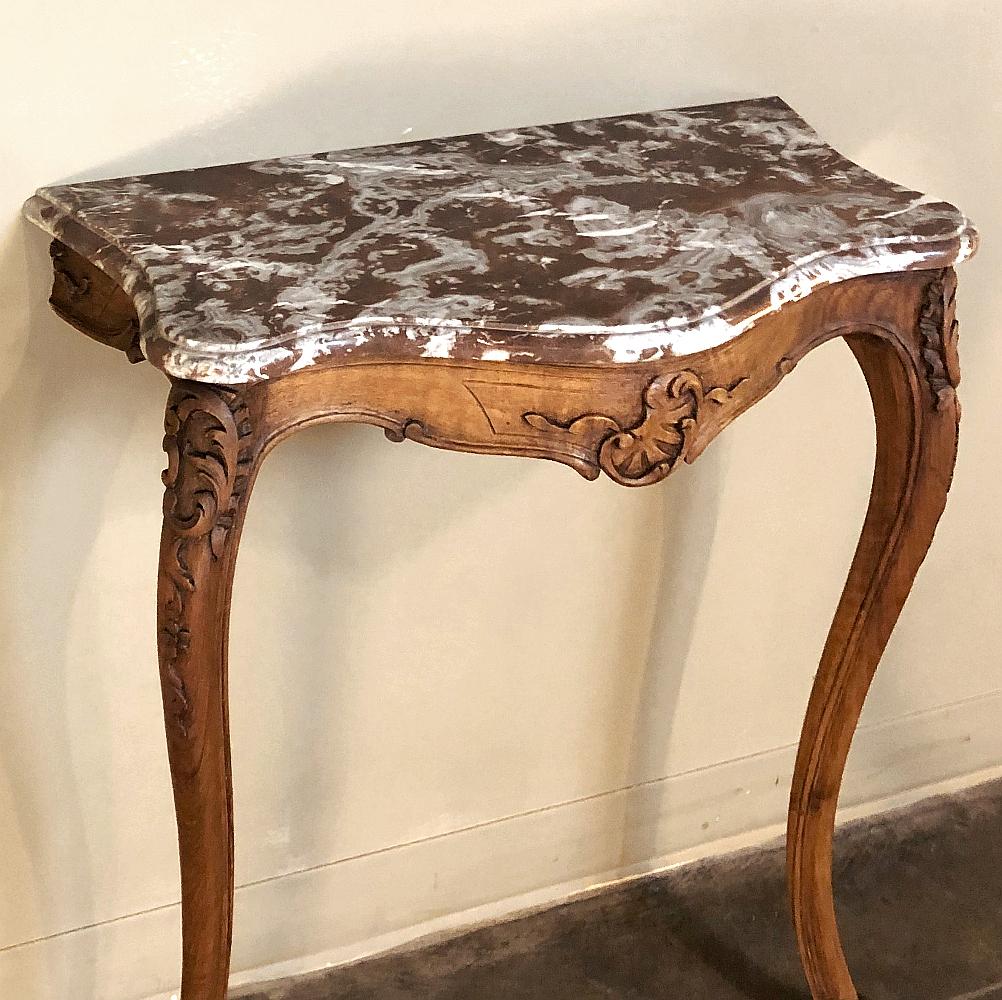 19th Century French Louis XV Walnut Marble Top Console For Sale 1