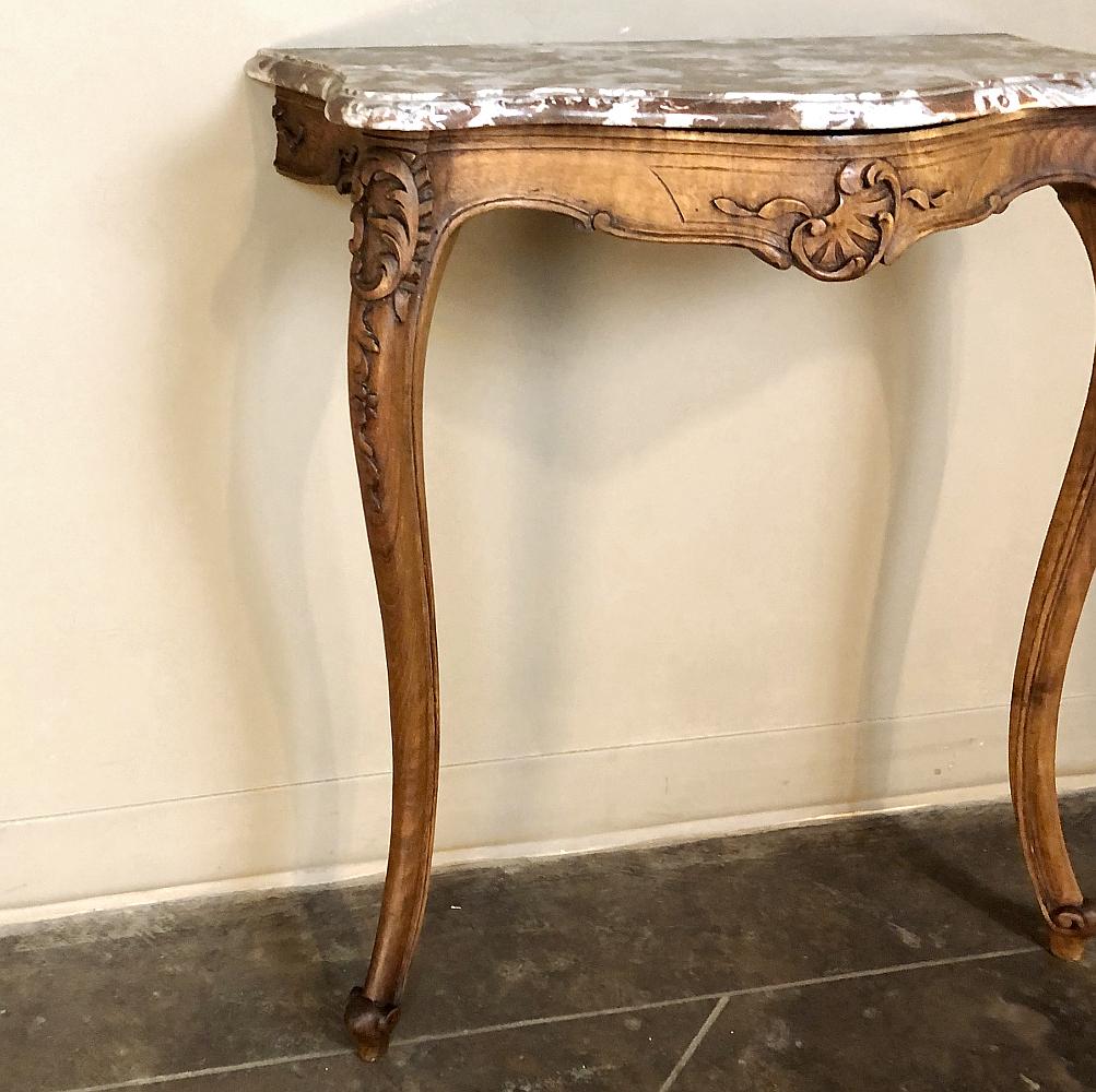 19th Century French Louis XV Walnut Marble Top Console For Sale 3