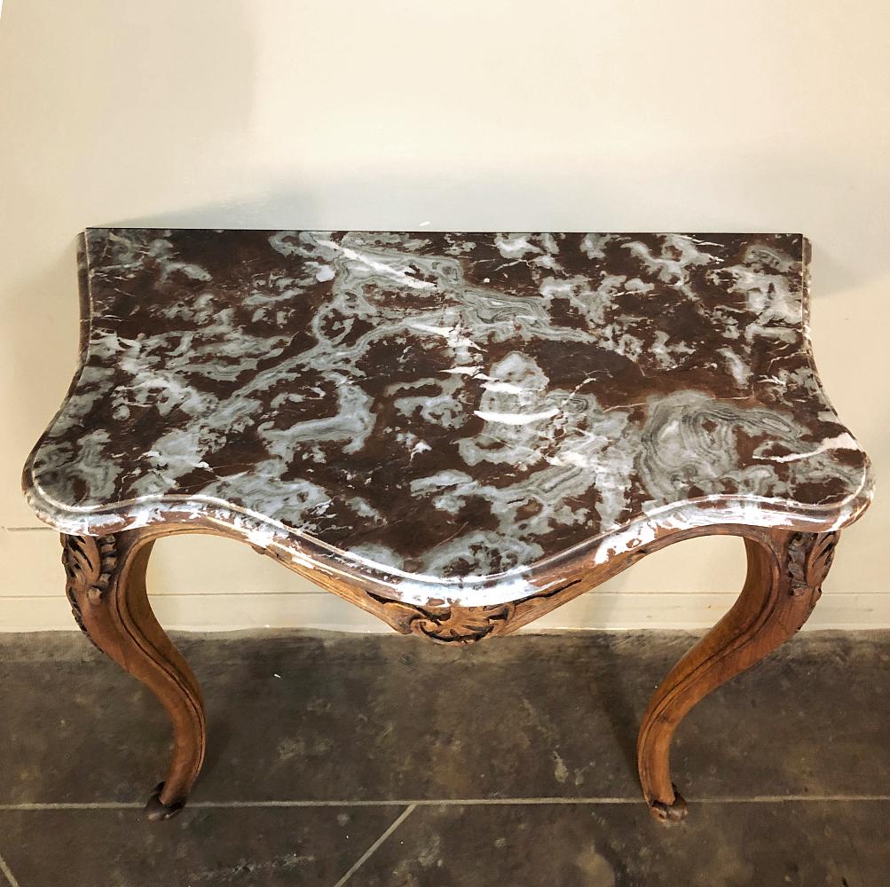 19th Century French Louis XV Walnut Marble Top Console For Sale 4