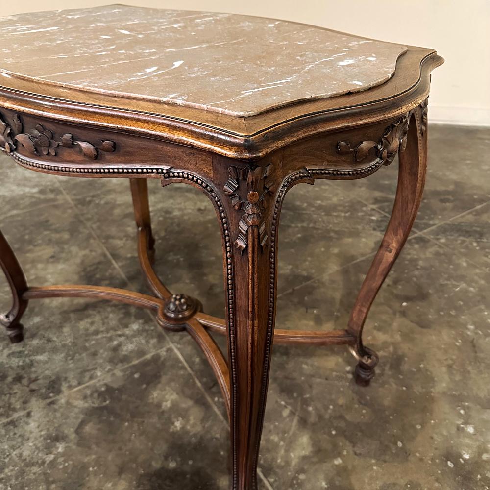 19th Century French Louis XV Walnut Marble Top End Table, Center Table For Sale 5