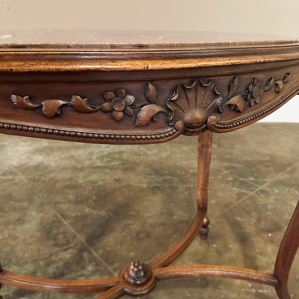 19th Century French Louis XV Walnut Marble Top End Table, Center Table For Sale 8